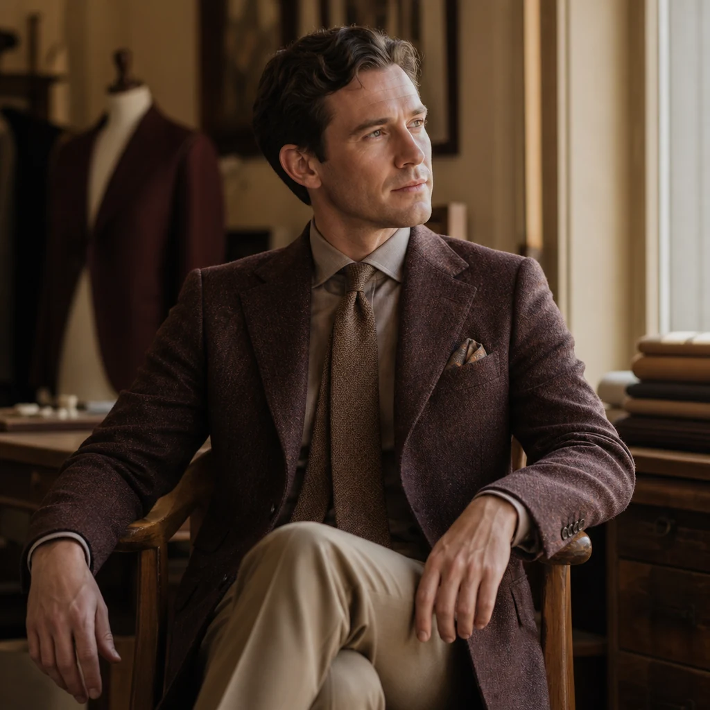 Client seated in a finished made-to-measure jacket